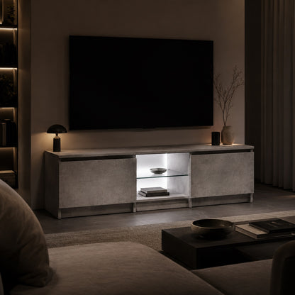 Meuble tv avec rangement moderne gris pierre et éclairage LED élégant salon