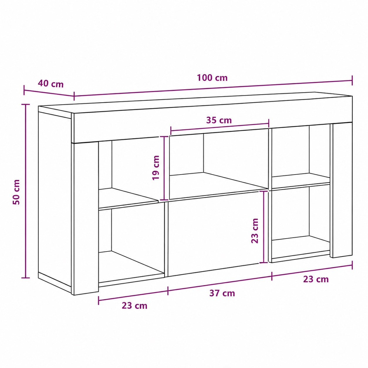 Dimensions du meuble TV d'angle avec LED, format compact 100 cm idéal pour petits espaces.
