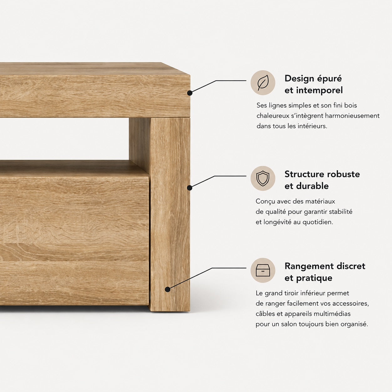 Meuble TV moderne bois avec rangement discret et design épuré pour salon contemporain élégant