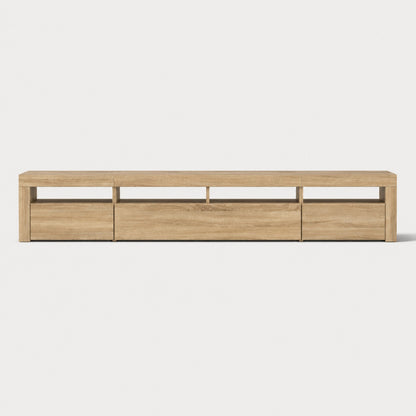 Meuble TV bois clair avec LED intégrée, style épuré et contemporain