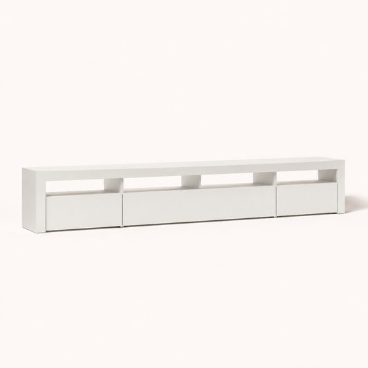 Meuble tv blanc design minimaliste avec rangements modernes pour salon contemporain lumineux