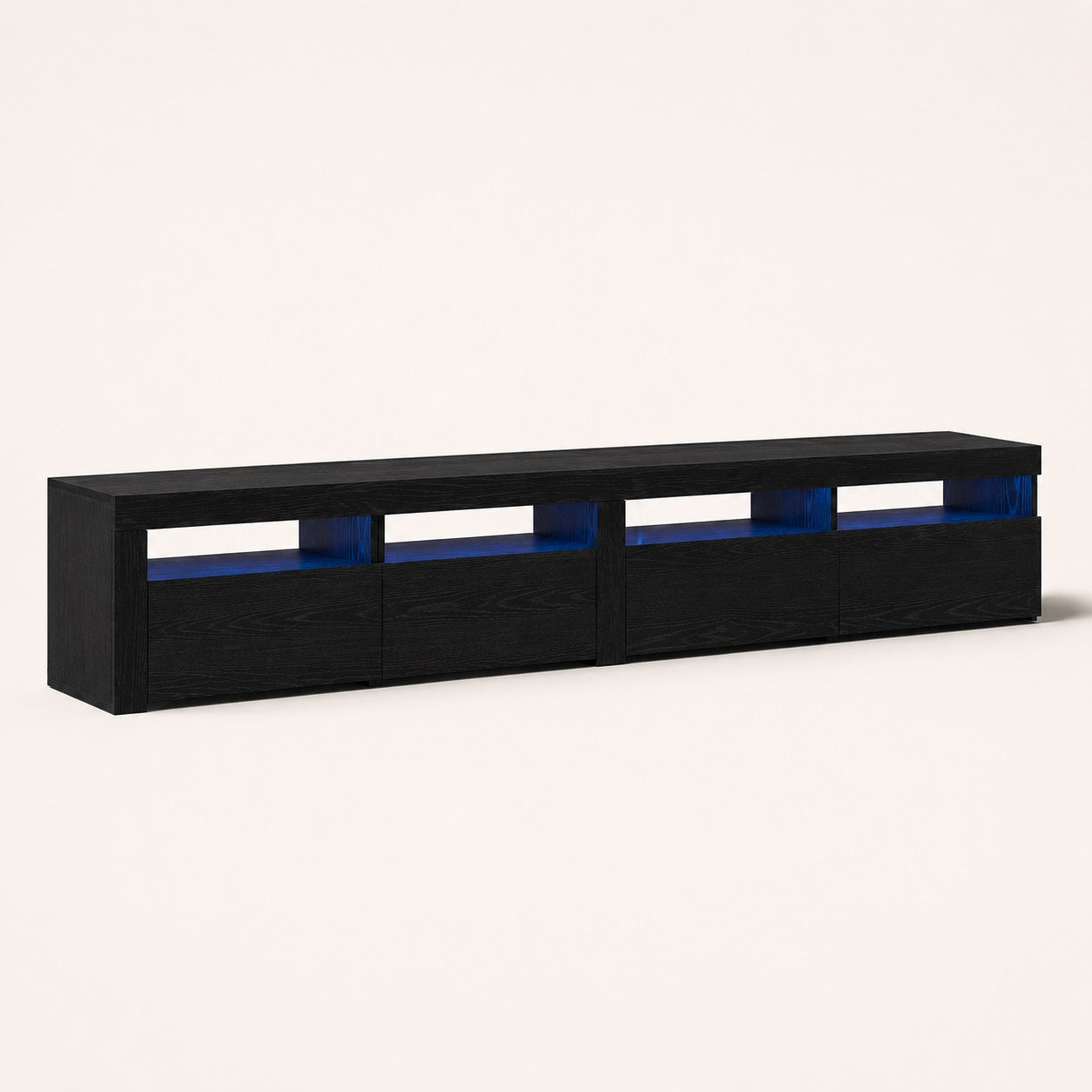 Meuble tv noir moderne avec LED intégrée et design minimaliste contemporain premium