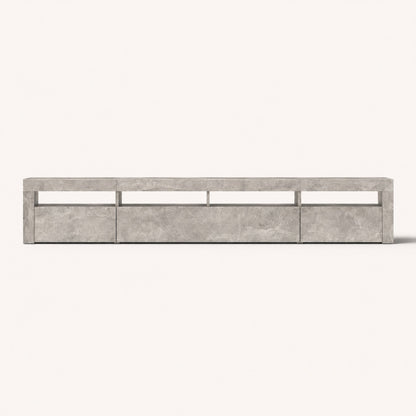 Meuble tv blanc effet pierre grand format avec rangements et design contemporain épuré