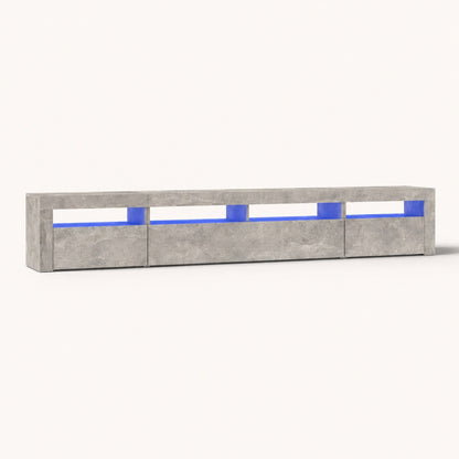 Meuble tv blanc effet pierre avec LED bleue et design moderne pour salon contemporain
