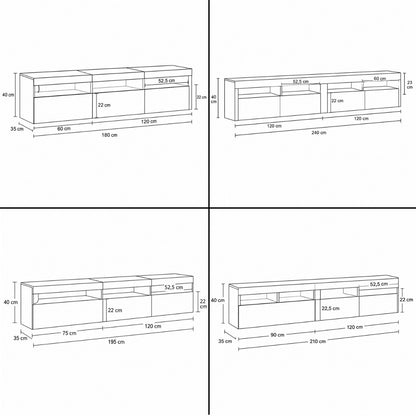 Dimensions meuble tv blanc moderne disponible en plusieurs tailles pour grand salon design