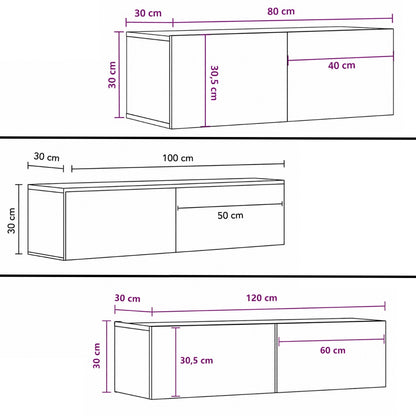 Meuble TV en bois mural en forme schema avec ses dimensions