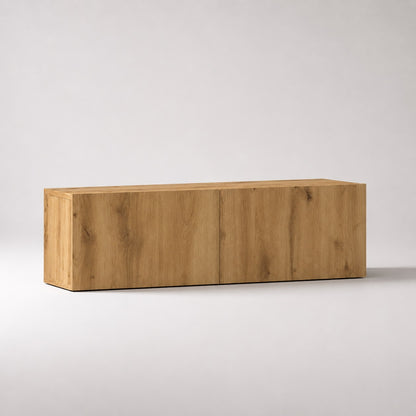 Module bas du meuble TV suspendus en bois avec portes discrètes et design minimaliste