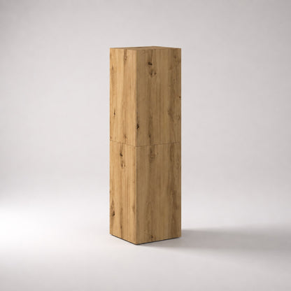 Colonne de rangement assortie au meuble TV suspendus en bois, finition chêne artisanal moderne