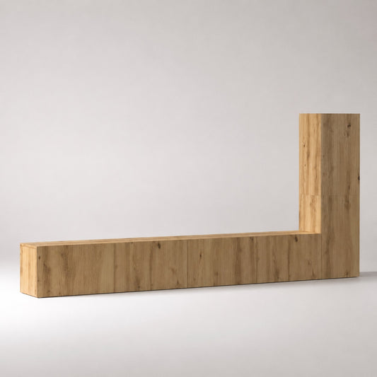 Meuble TV suspendus en bois avec colonne de rangement intégrée, design moderne et finition chêne artisanal