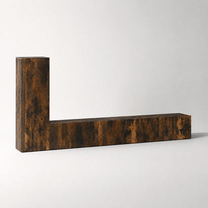 Meuble TV suspendus en bois effet chêne fumé, design moderne avec colonne de rangement intégrée