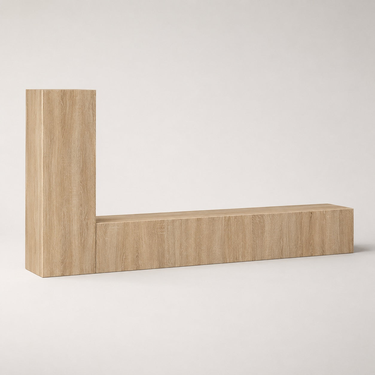 Meuble TV suspendus en bois coloris chêne sonoma, design épuré avec colonne de rangement moderne