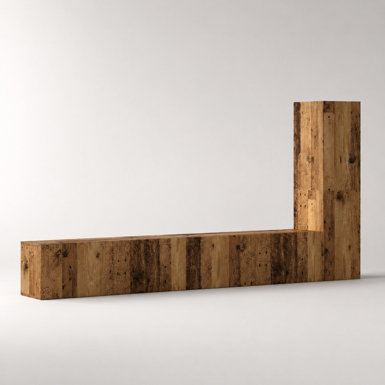 Meuble TV suspendus en bois recyclé style vieux bois, design industriel avec colonne de rangement
