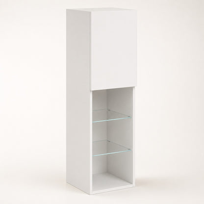Colonne de rangement pour meuble TV suspendu avec étagères en verre et finition blanche