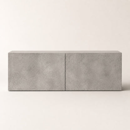 Meuble TV moderne gris effet béton suspendu, meuble TV mural avec lignes épurées et rangement discret