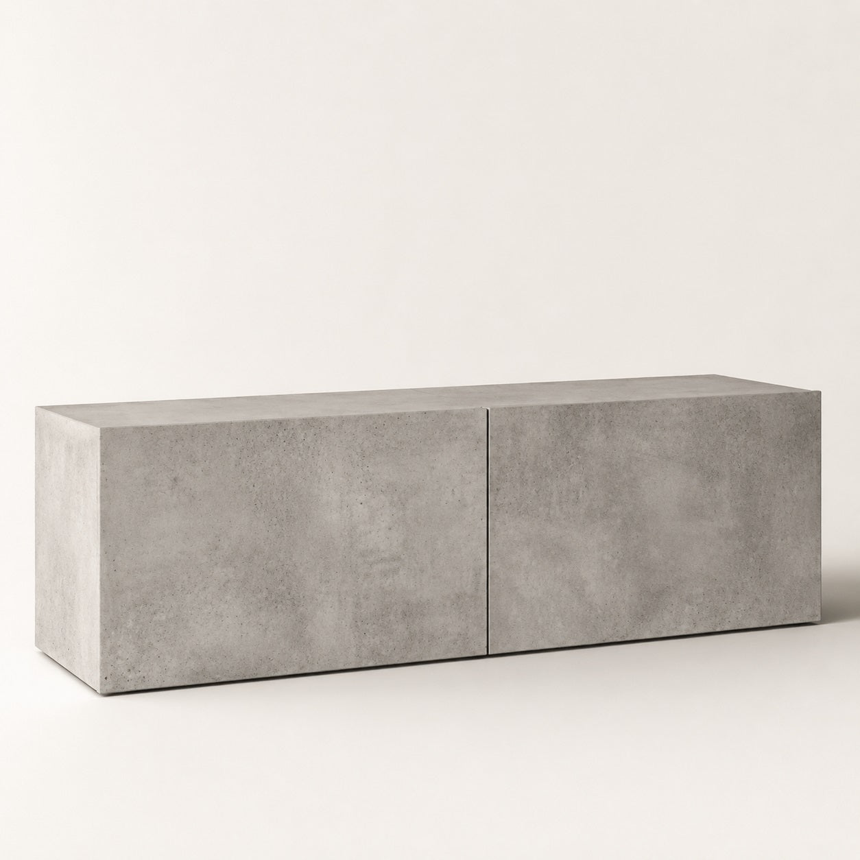Meuble TV mural gris effet béton, design moderne avec rangements intégrés et lignes épurées