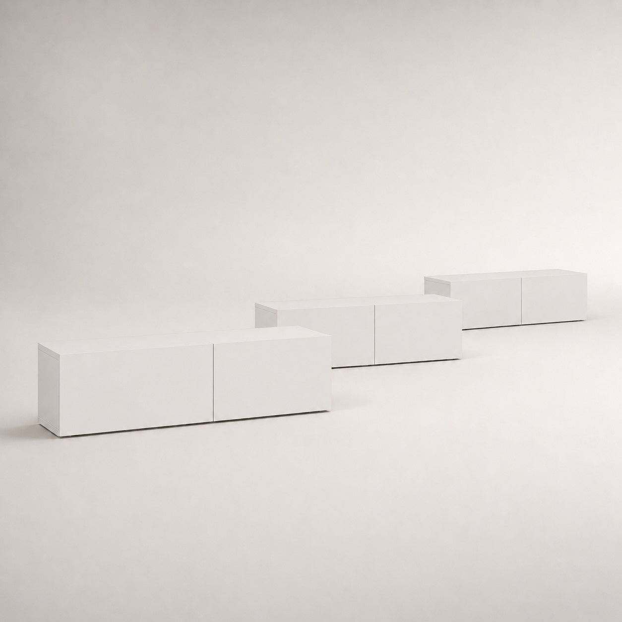 Meuble tv suspendus blanc modulable composé de plusieurs éléments muraux modernes