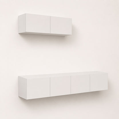 Meuble TV suspendus blanc avec meuble tv moderne mural et rangement fermé design minimaliste