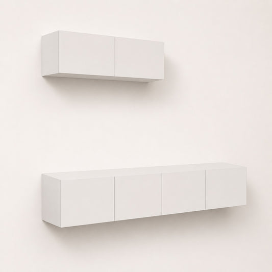 Meuble TV suspendus blanc avec meuble tv moderne mural et rangement fermé design minimaliste