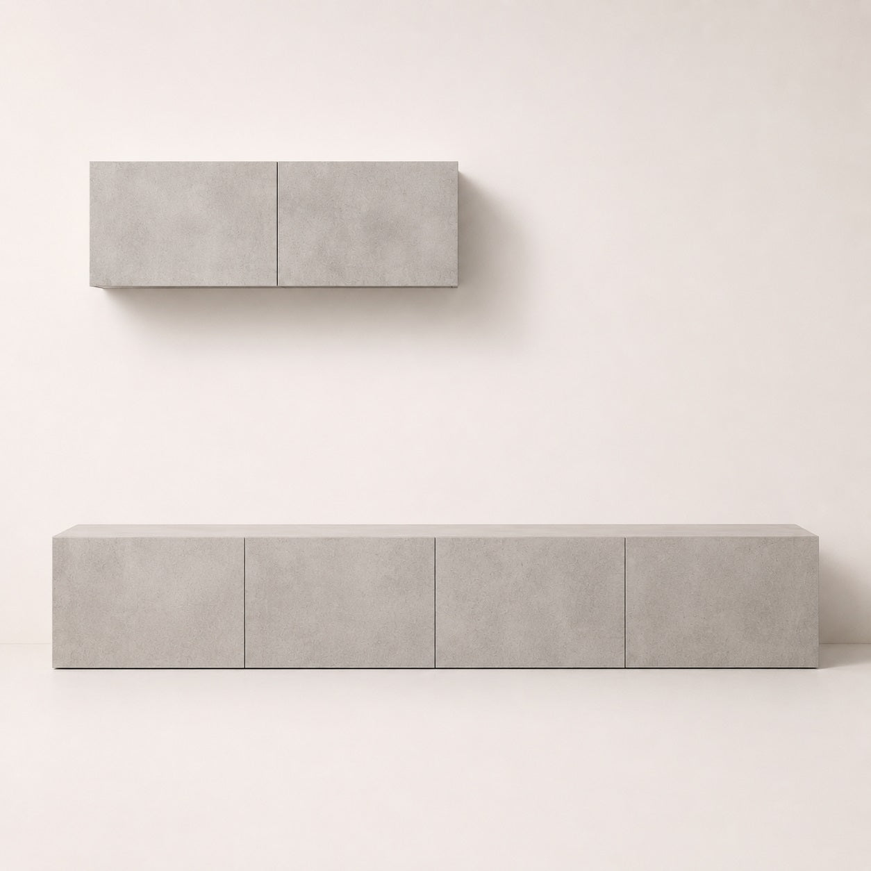 Meuble tv suspendus effet béton avec rangements fermés et design meuble tv moderne minimaliste