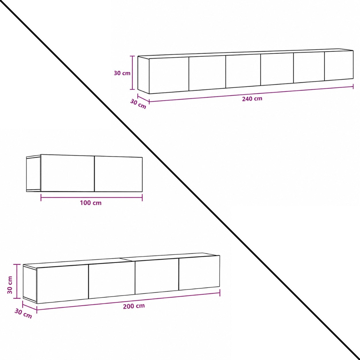 Dimensions du meuble tv suspendus moderne avec meuble mural assorti et grande capacité de rangement