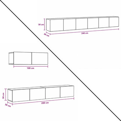 Dimensions du meuble tv suspendus moderne avec meuble mural assorti et grande capacité de rangement