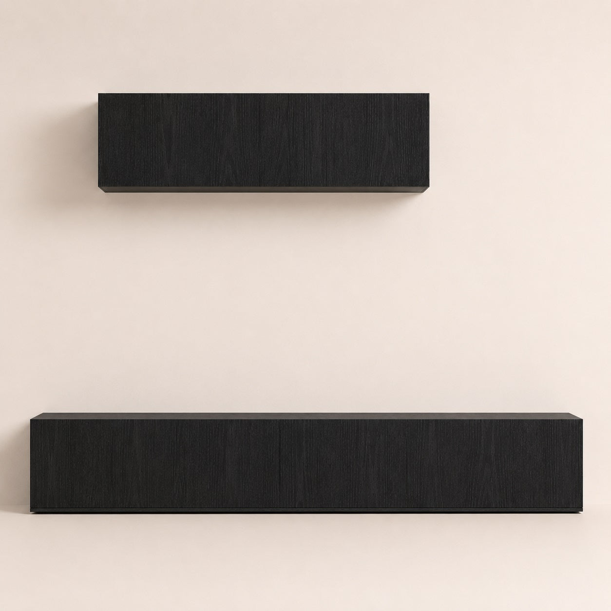 Meuble tv suspendus noir finition bois avec meuble tv moderne mural au style minimaliste
