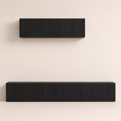 Meuble tv suspendus noir finition bois avec meuble tv moderne mural au style minimaliste