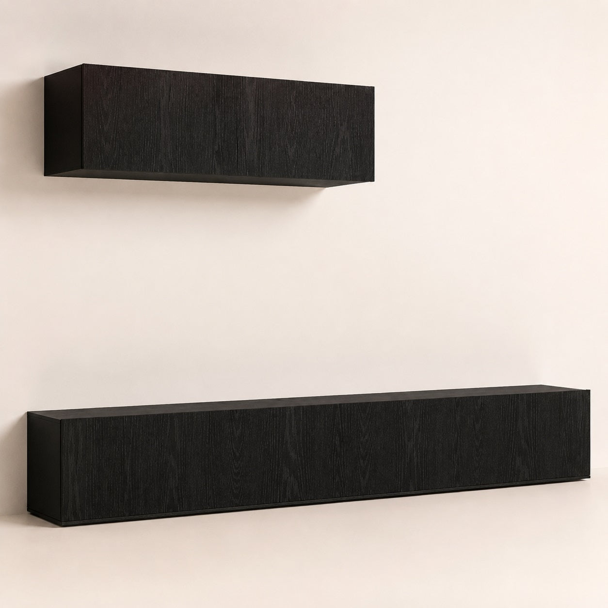 Meuble tv suspendus noir avec meuble tv moderne mural finition bois foncé élégante et contemporaine