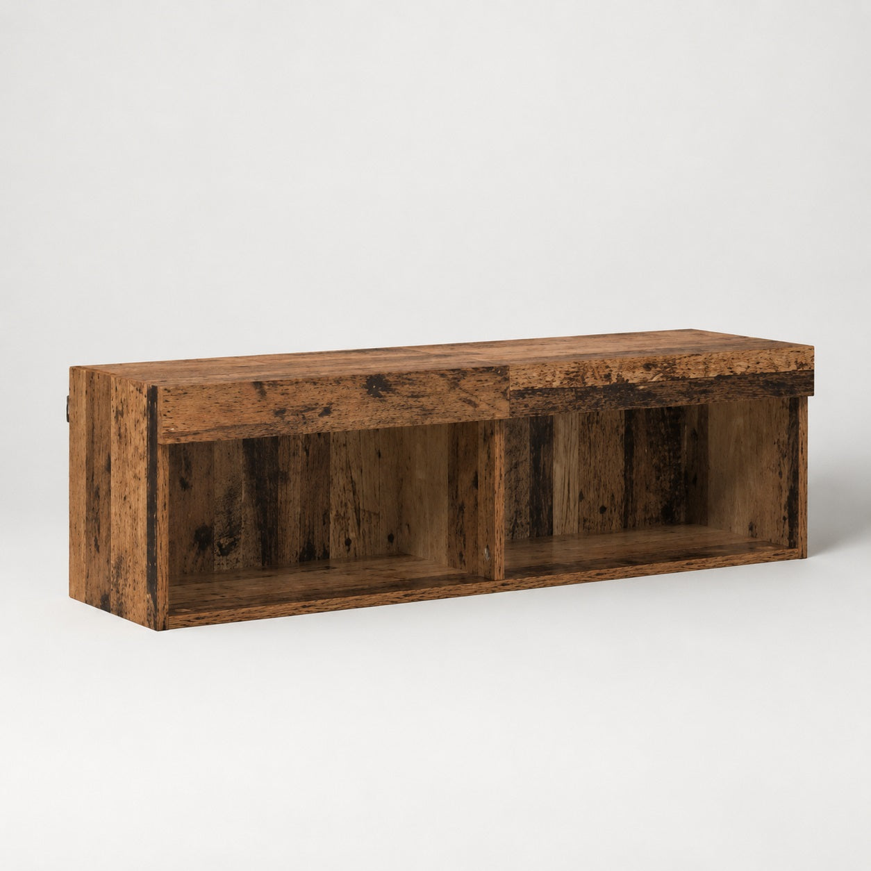 Meuble TV suspendu en bois effet vieux bois avec finition rustique élégante