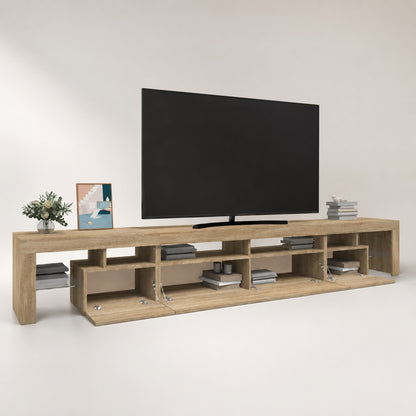 Meuble TV bois avec rangement ouvert et compartiments pour box et accessoires