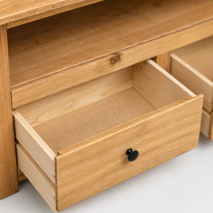 Tiroir de meuble TV d'angle en bois avec poignée noire et rangement spacieux
