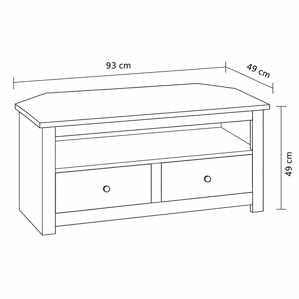 Dimensions du meuble TV d'angle 93 cm, meuble TV en bois avec rangements intégrés