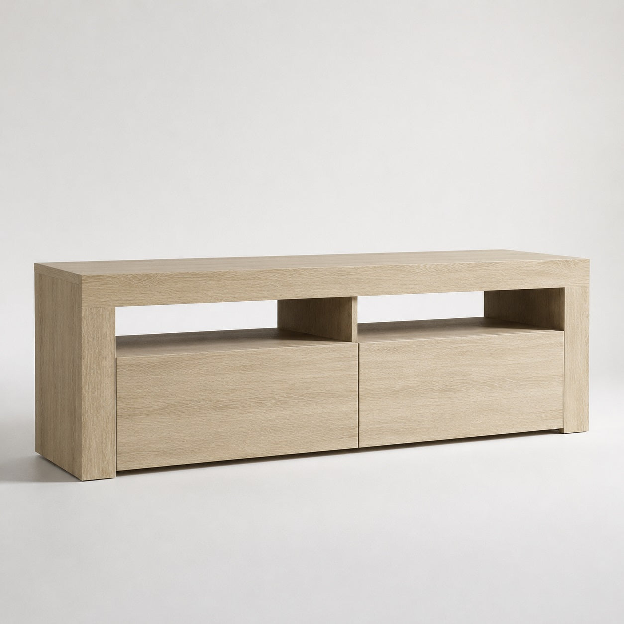 Meuble TV en bois finition chêne sonoma avec rangements pratiques et style contemporain