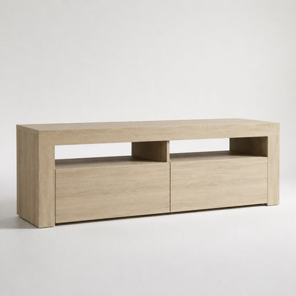 Meuble TV en bois finition chêne sonoma avec rangements pratiques et style contemporain