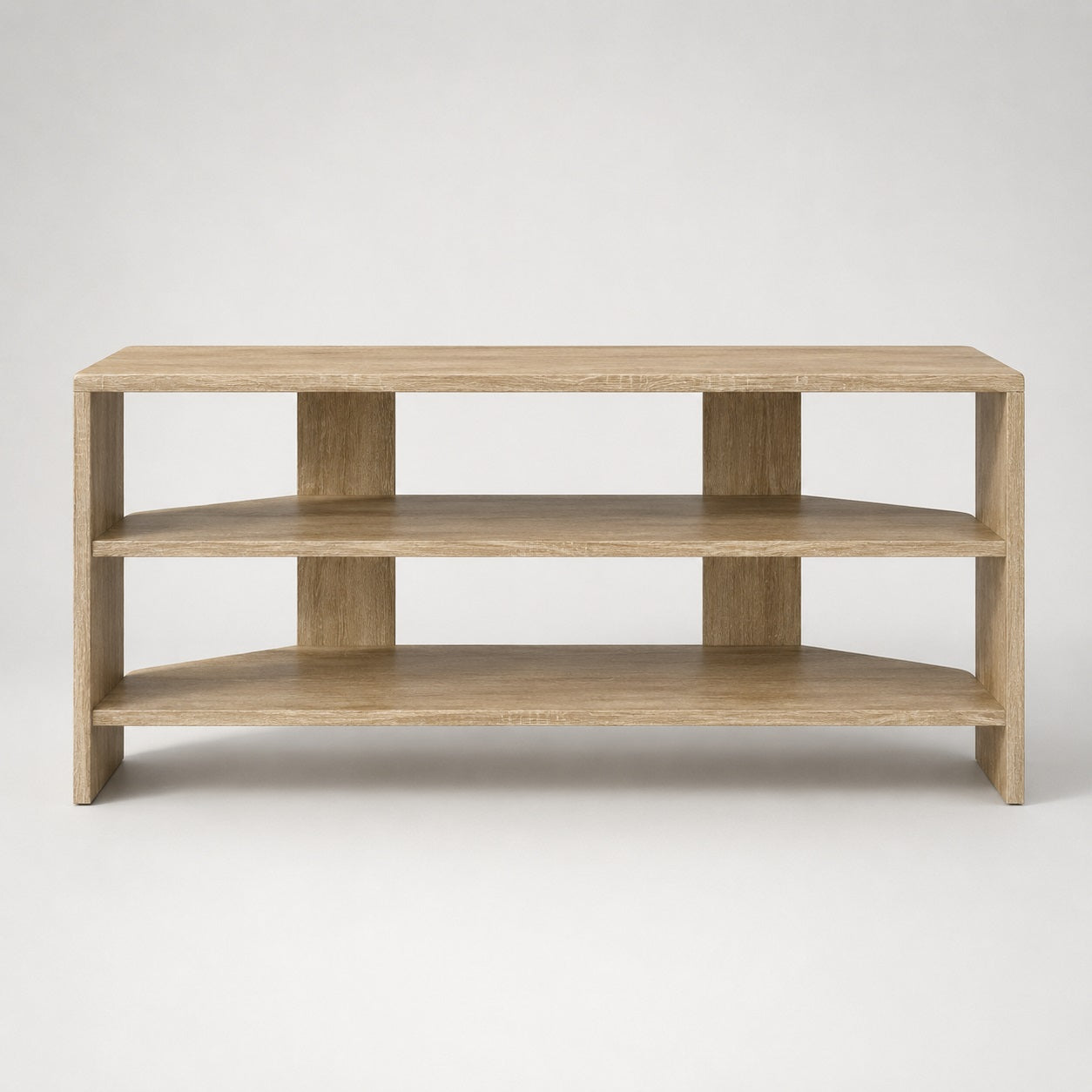 Meuble TV d'angle en bois avec double étagère ouverte, meuble TV en bois finition sonoma