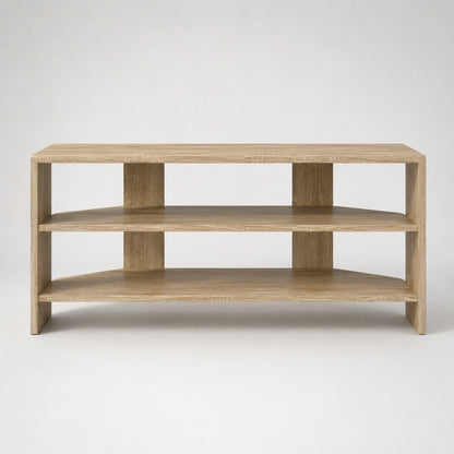 Meuble TV d'angle en bois avec double étagère ouverte, meuble TV en bois finition sonoma