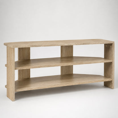 Meuble TV d'angle en bois finition chêne sonoma avec étagères ouvertes et design moderne